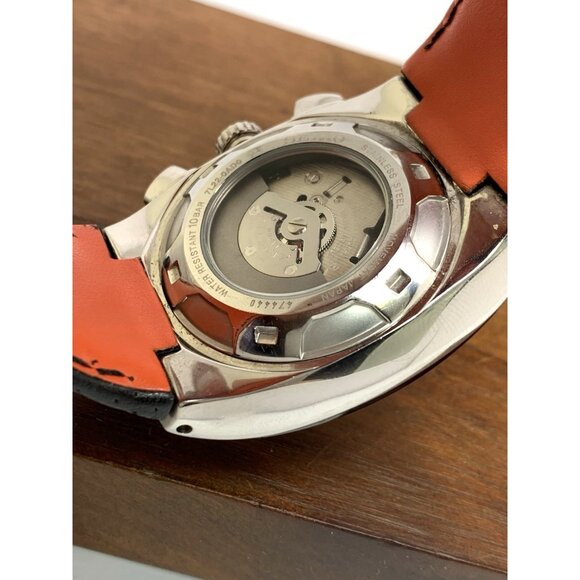 Seiko Sportura Men's Watch 7L22-0AD0 Kinetic Chronograph Black Orange Leather - Picture 7 of 15